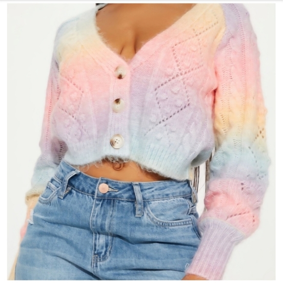 Fashion Nova Rainbow Bliss Cropped Cardigan, Size L - Picture 3 of 11